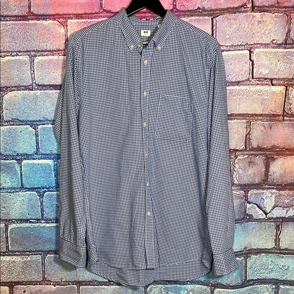 UNIQLO Men's Blue Button Down Shirt Checkered Size Large - Picture 1 of 4